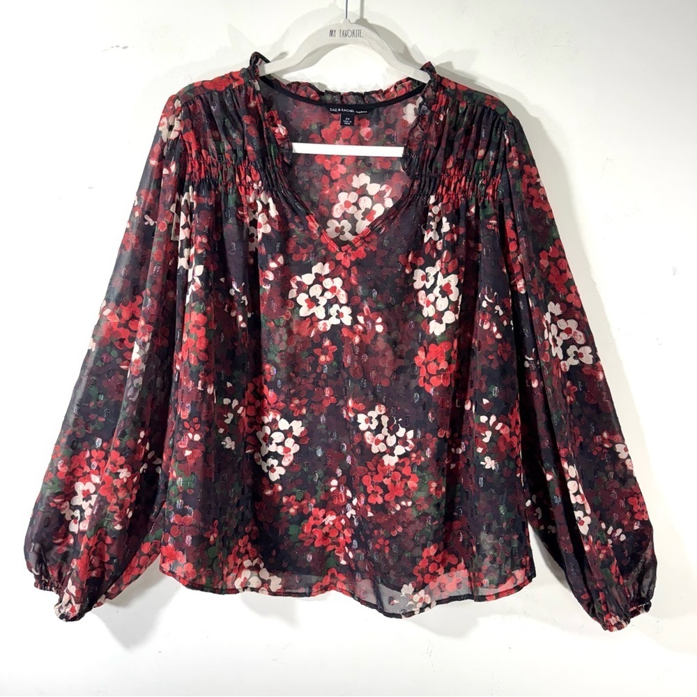 Zac & Rachel Sheer Dark Floral Chiffon Blouse